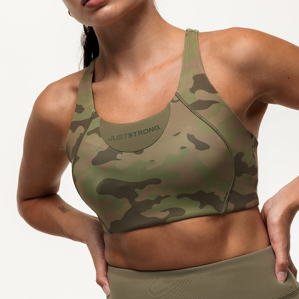 Vertex Camo Multi Strap Sports Bra - Military Green