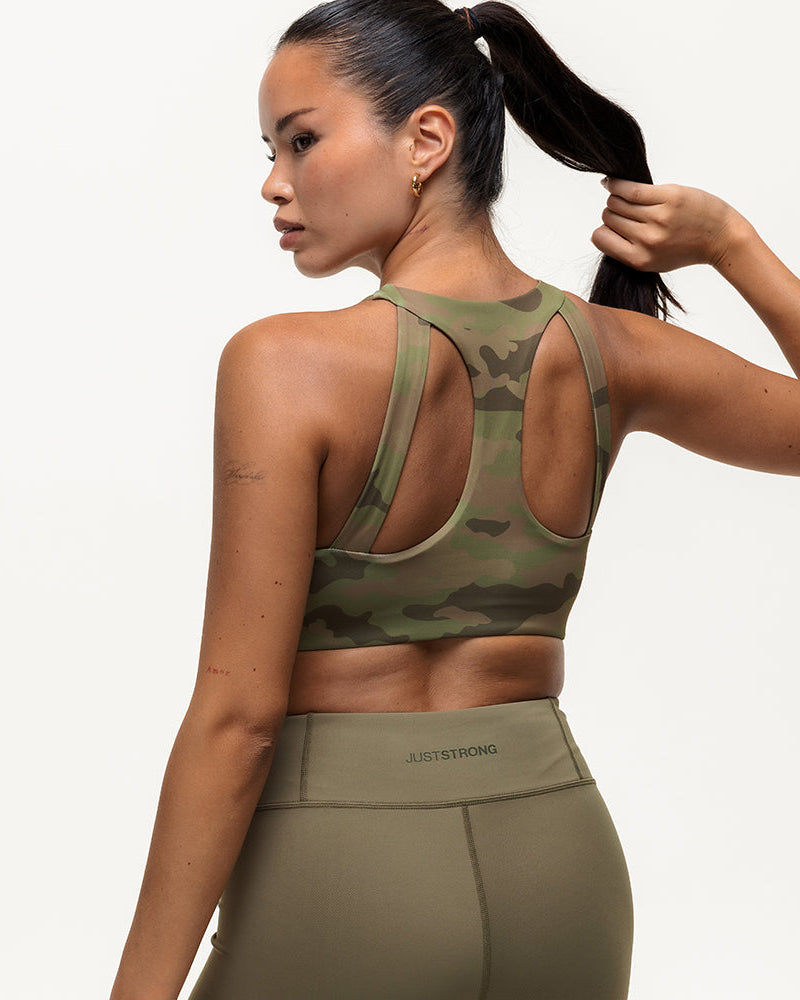 Vertex Camo Multi Strap Sports Bra - Military Green