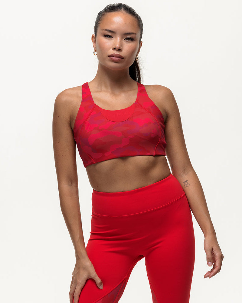 Vertex Camo Multi Strap Sports Bra - Ruby Red